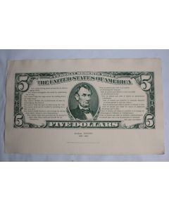 Billet géant 5 Dollars Abraham Lincoln Lithographie