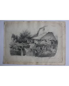 Dessin original Albert Jeanrenaud Ferme XIXe siècle Suisse