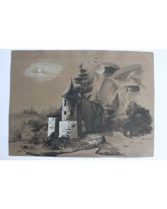 Dessin original Albert Jeanrenaud Maison forte Suisse 1857