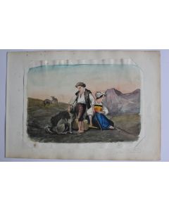 Aquarelle originale Albert Jeanrenaud Bergers Alpes Suisse