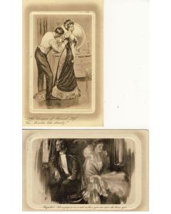 2 CPA illustrée Couple amour mariage married love cadre en relief