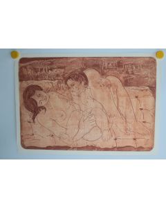 HANS ERNI Lithographie originale La maternité rose 1989