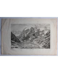 Gravure Vue du Lac au pied de l'Hospice du St-Bernard Suisse Besson