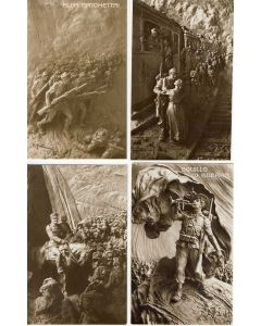 4 CPA ART Sculpture Mastroianni Italien Italie Guerre 1914-18 train soldat cavallier