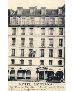 CPA 75 Paris HOTEL MONTANA (Gare du Nord) Vieux taxi Rue Lafayette