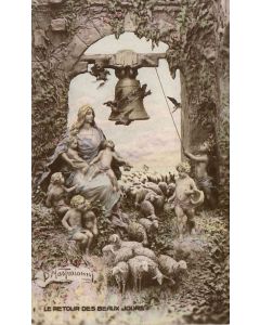 CPA Illustrée Signée D. MASTROIANNI Série Allégorie N°205 Le retour des beaux jours Moutons berger cloche