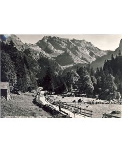 CP Suisse Saint Gall Toggenburg Alpti mit Säntis Vieille ferme et vue de montagne