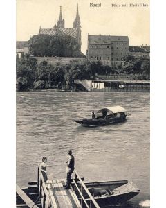 CPA Suisse Basel Bâle Pfalz mit Rheinfähre Traversé Rhin en Ferry