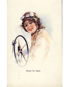 CPA illustrée BARBER Court Femme Mode Séduction Ready for flight Aviation pilote avion