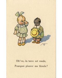 CPA illustrée signée Enfant Pourquoi pleurer ma blonde ?