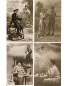 Lot de 4 CPA Militaria Guerre 14-18 Patriotique Pensée aux soldats