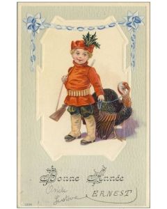 CPA Bonne Année illustrée en relief enfant dindon 1911