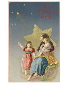 CP Heureux Noël Enfants Étoile relief dorée