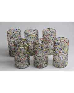 6 Gobelets verre soufflé confettis Mexique