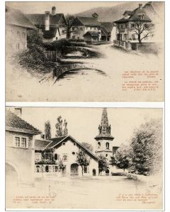 2 CPA illustrée Ch. KERN Motiers et Glovellier  Suisse