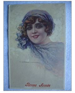 CPA illustrée T. CORBELLA Bonne Année Femme Mode
