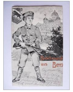 CPA Carte Postale illustrée Suisse Berne Kadetlengrufs aus Bern Soldat