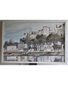 Peinture à l'huile Hans SUTTER Château de Chinon 1972