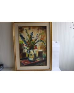 Peinture à l'huile Vase de fleurs Giacometti 1977