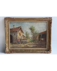 Tableau peinture à l'huile Francesco Paolo MANCINI Cour de ferme