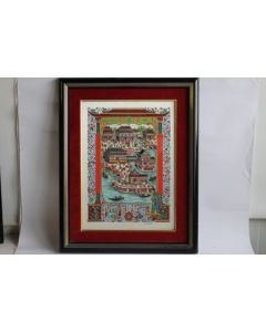Peinture enluminure sur soie Jean GRADASSI Cité chinoise