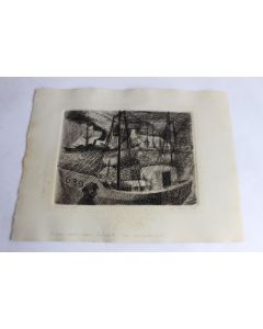 Gravure Bretagne bateaux 1960