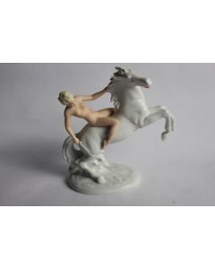 Sculpture en porcelaine cheval femme nue Wallendorf Allemagne