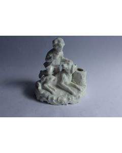Encrier porcelaine chien enfant XIXe siècle