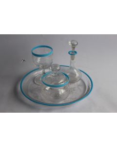 Service à liqueur cristal gravé opaline bleue XIXe siècle