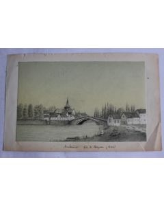 Dessin original au crayon Ambrières près de Mayenne Maine