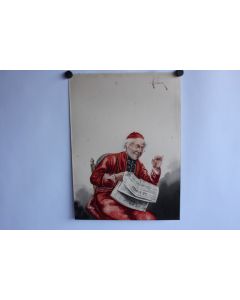 Aquarelle originale Cardinal Reading par E. HELLER