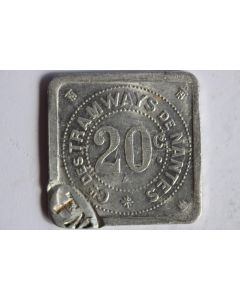 Jeton 20 centimes Tramways  Nantes contremarqué “TN”