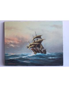 Tableau Bateau trois-mâts GROSSGLAUSER peinture à l'huile