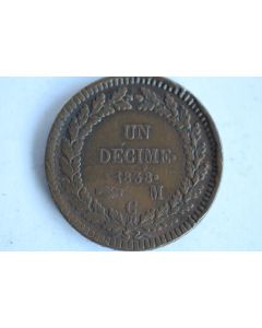 Monnaie 1 décime Honoré V Prince de Monaco 1838 MC variété