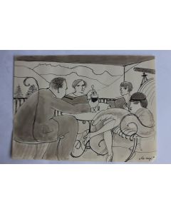 Dessin original a l'encre lavis Le café