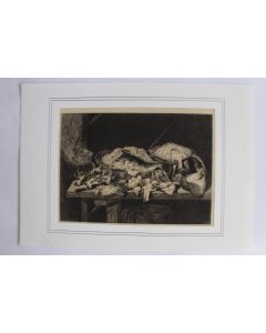 Gravure originale Nature morte aux poissons 