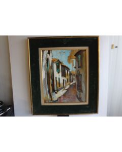 Tableau peinture a l'huile sur toile rue village 1962