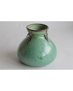Ancien vase céramique à cristallisations Bambou