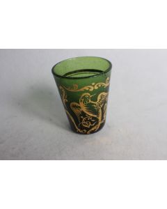Ancien verre bullé vert émaillé or