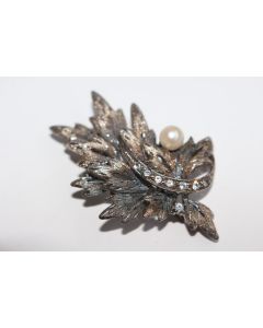 Ancienne broche argent rhodié perle