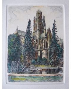 Ancienne Gravure Eau Forte Robin Rouen Église St Ouen