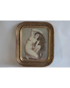 Ancienne Gravure femme nue faisant sa toilette