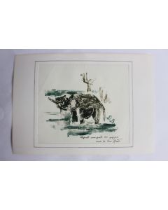 Aquarelle originale Afrique éléphant lac Albert
