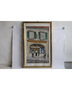 Aquarelle originale Pâtisserie-Confiserie Guillermin Ch. Tocchio 1981 