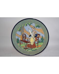 Assiette faïence émaillée Fileuse de laine Amphora Tchécoslovaquie