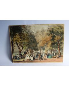 Ancienne gravure rehaussée 1851 Bord lac Suisse