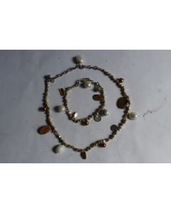 Parure collier + bracelet pierres véritables perles d'eau douce
