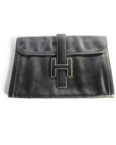 HERMES Pochette Jige cuir noir