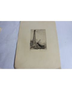 Eau forte originale Pino Della Selva Le port 1946