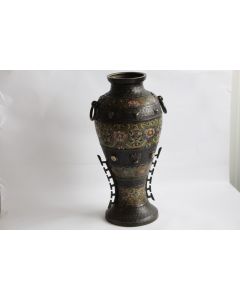 Vase bronze émaux cloisonnés cabochons Indochine